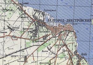 Білгород-Дністровський та передмістя на топографічній карті Одеської області (1992).jpg