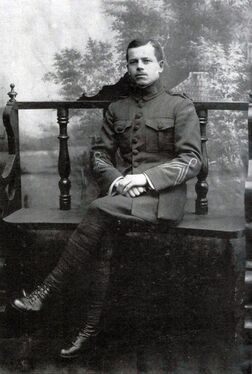 Сотник Армії УНР в уніформі з відзнаками на рукавах відповідно до наказу Ч. 276